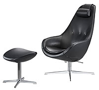 zur Produktbeschreibung Kokon Der Relaxsessel Kokon von Variér in Leder. Drei Kreuzsticks auf der Rückenlehne runden das zeitlose Design ab.